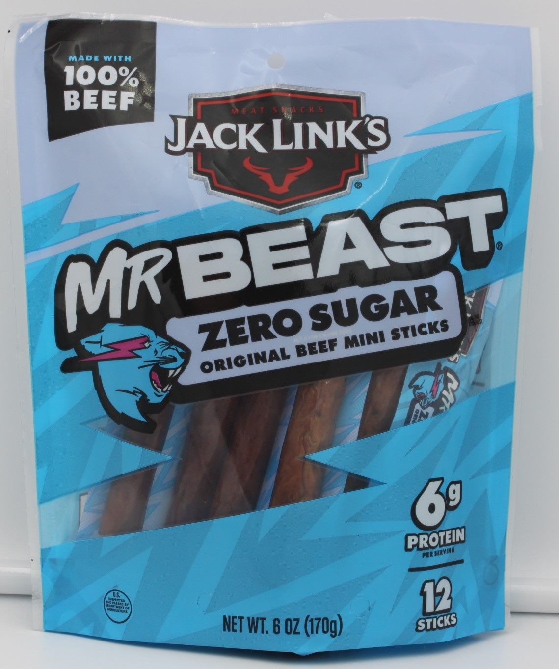 Jack Links MrBeast Zero Sugar Beef Mini Sticks 6 oz – 12 Sticks Original Snack