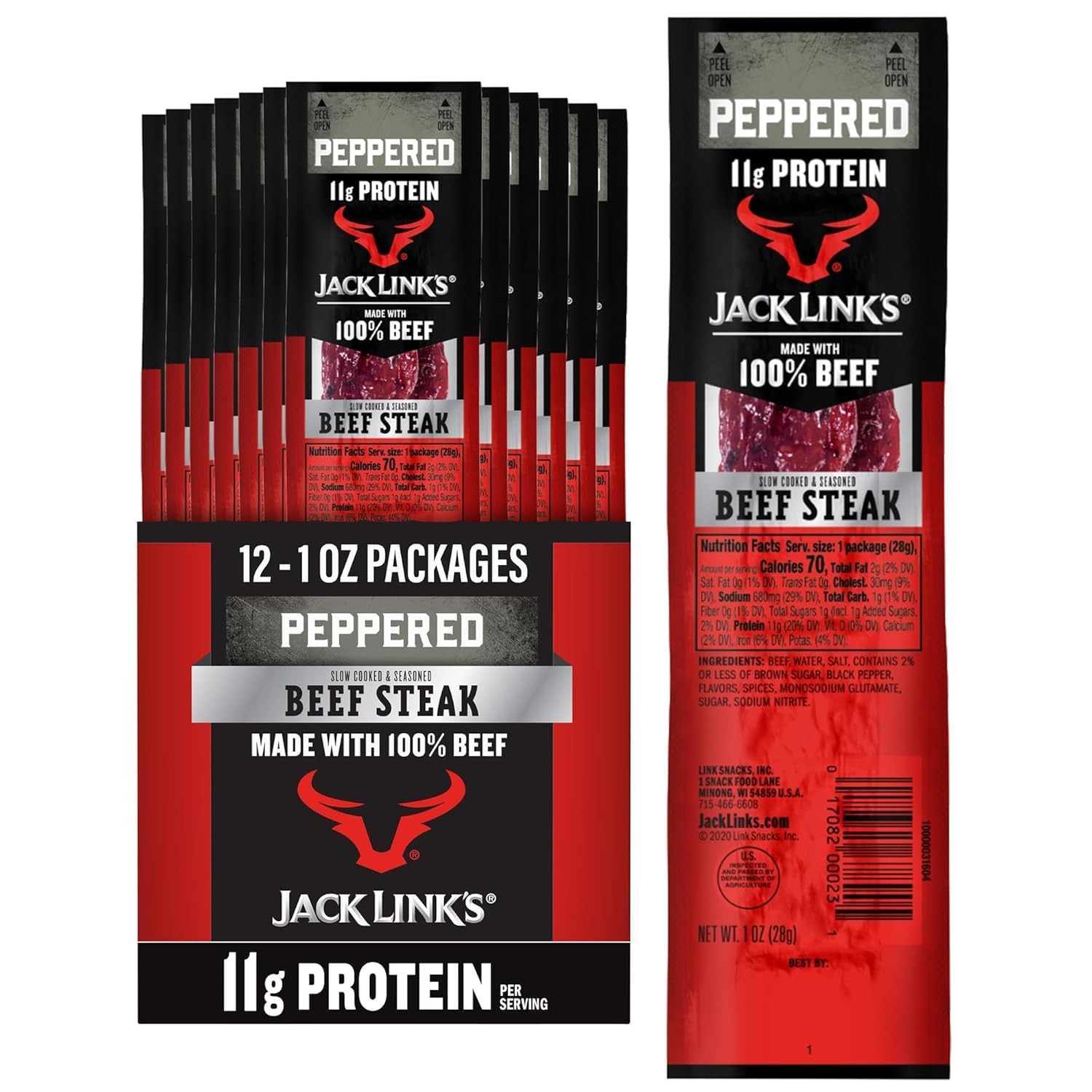 Jack Link’s Peppered Beef Jerky Steaks – Ready 12 Ounce (Pack of 1), No Color