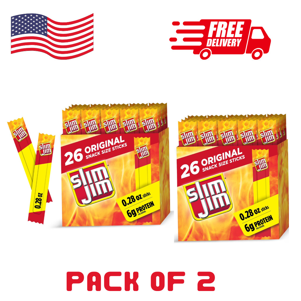 Slim Jim Original Smoked Meat Sticks Snack Size 26 Count 0.28 oz pack of 2