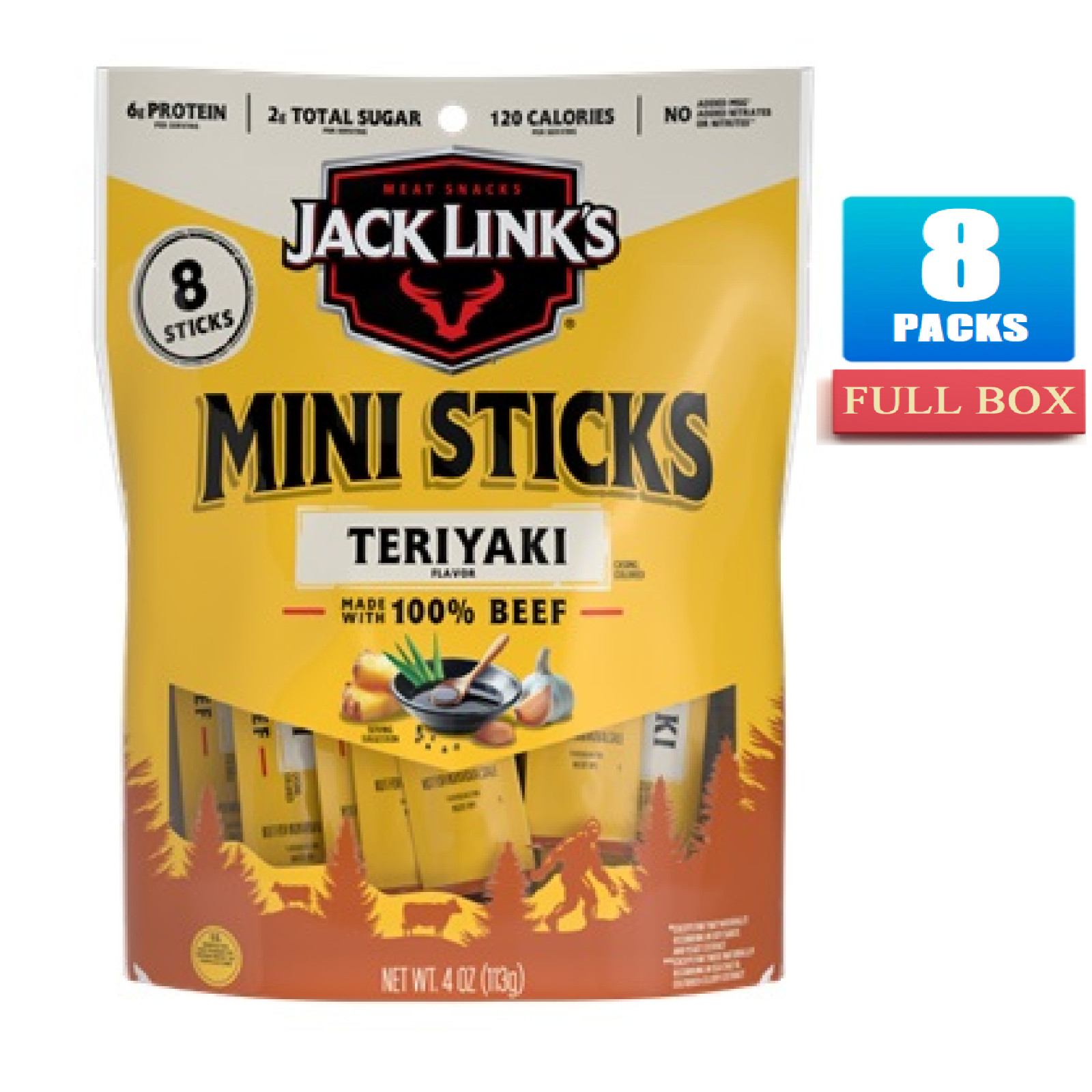Full Box 8x Packs Jack Link’s Teriyaki Beef Mini Stick – 4oz Each