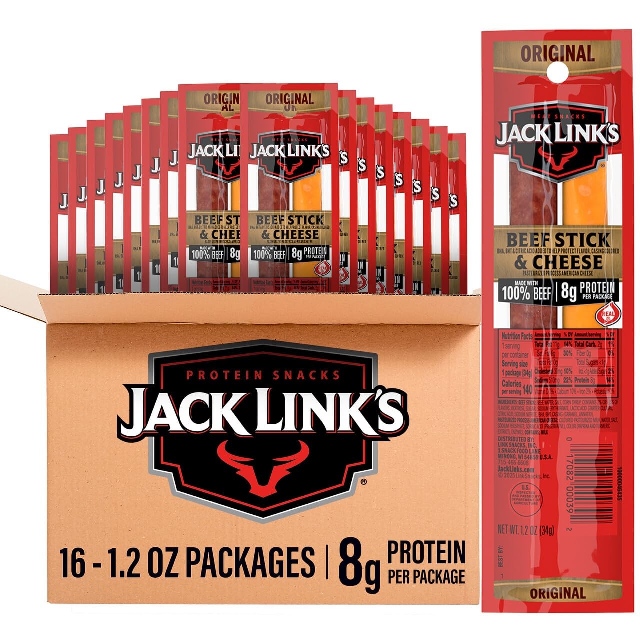 Jack Link’s Original Beef Jerky Sticks and Cheese Sticks Combo 16 Pack 1.2 o…