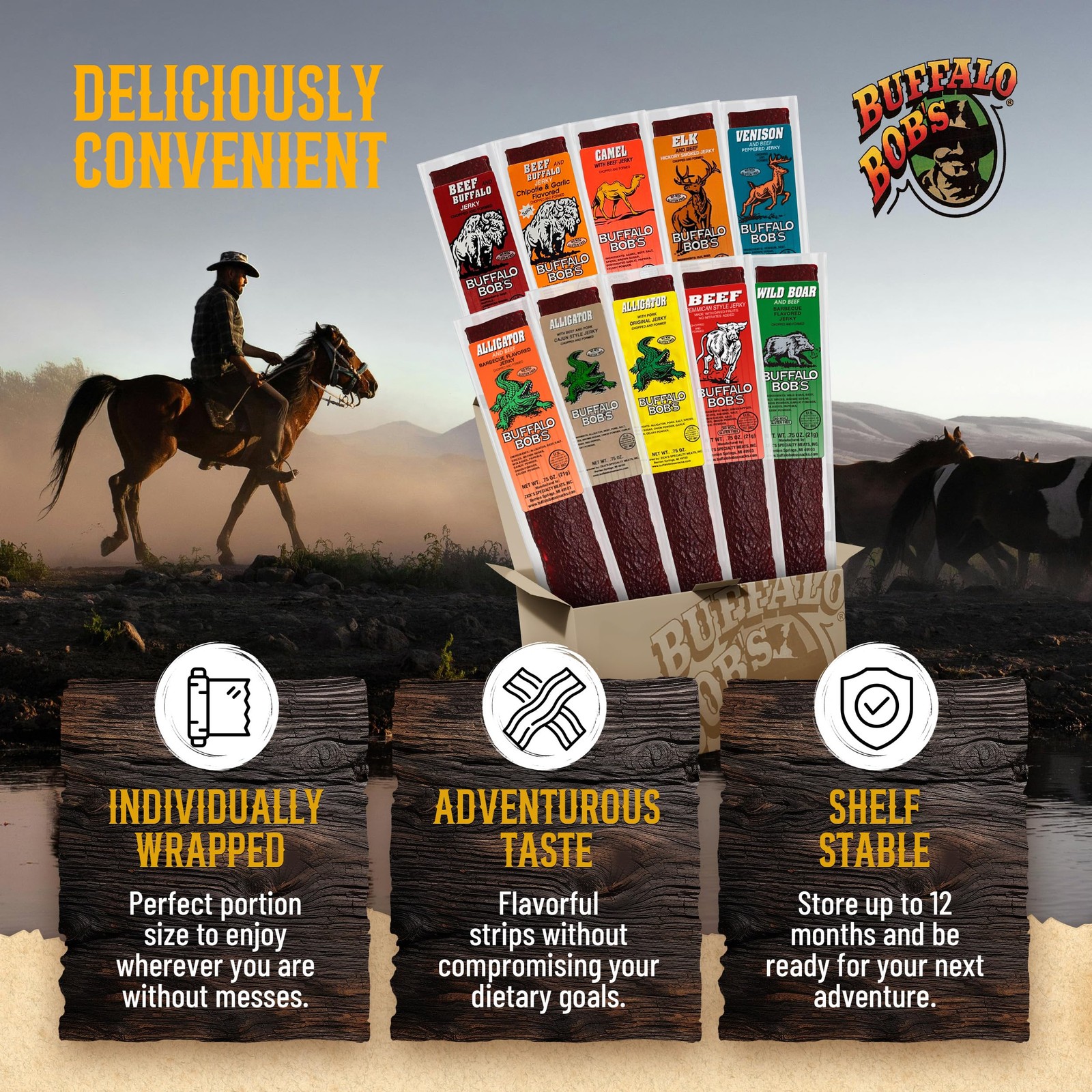Buffalo Bob’s Wild Game Meat Snack Kangaroo with Beef and Pork Jerky 10 Pack