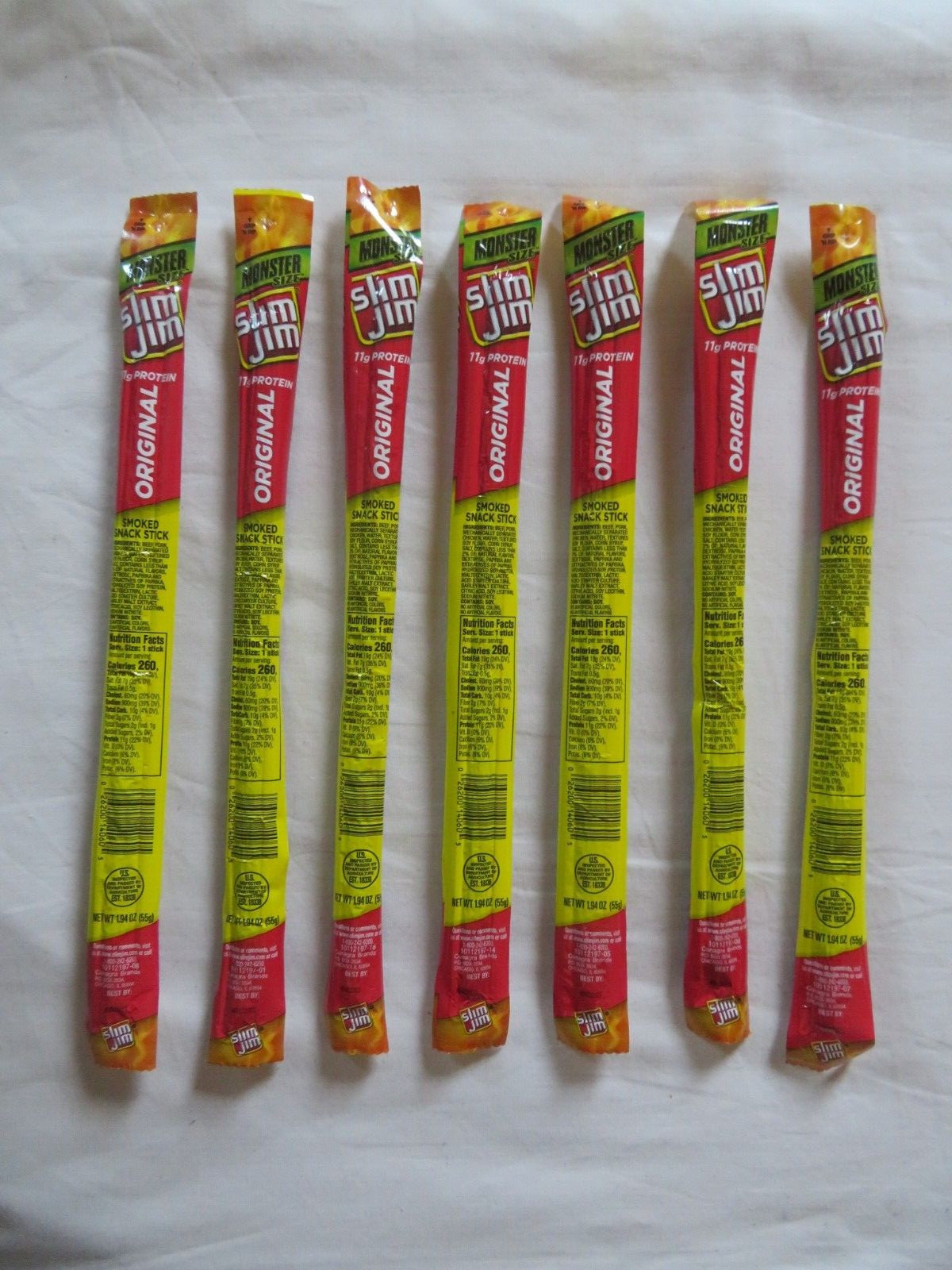 (7) Slim Jim Original Smoked Beef Snack Stick Monster Size 1.94 Oz Each