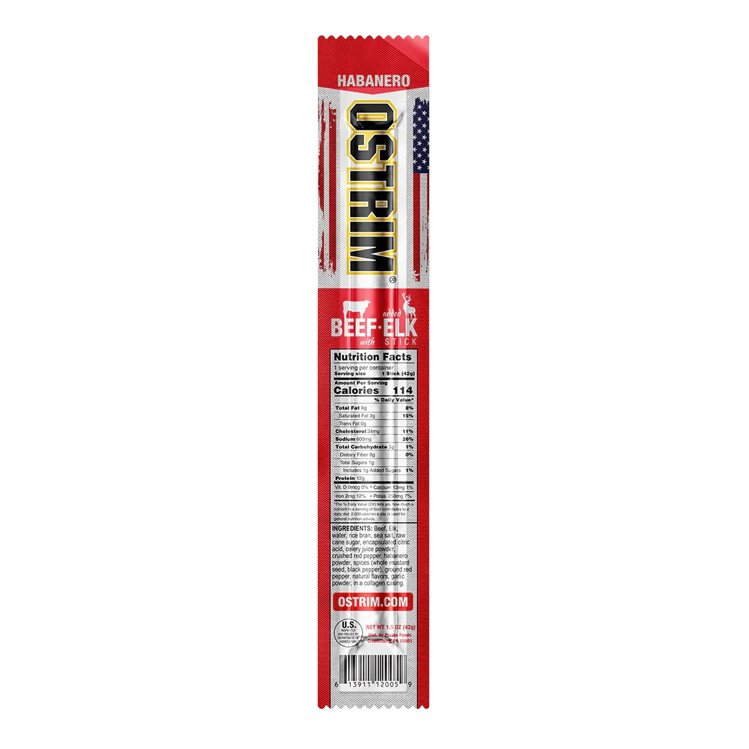 Ostrim Habanero 1.5oz (42g) Premium Beef & Elk, 10 Sticks