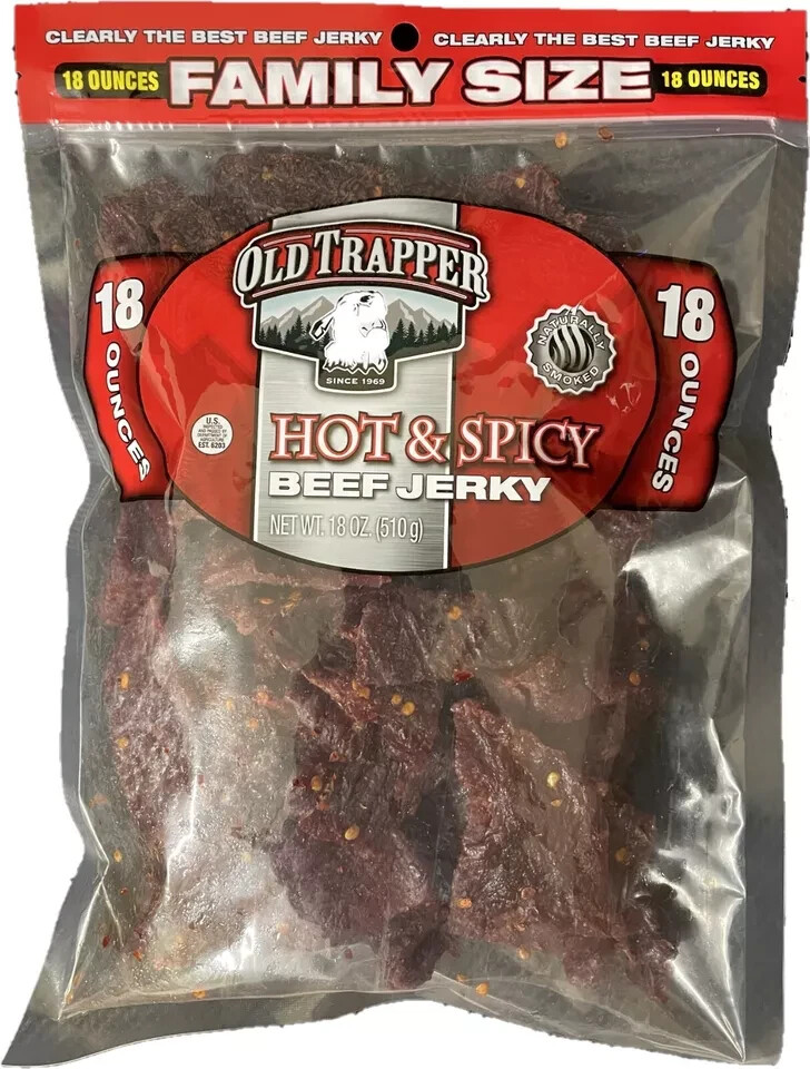 BIG pack Family Size Old Trapper Jerky Hot And Spicy Pepper Beef 18 Oz