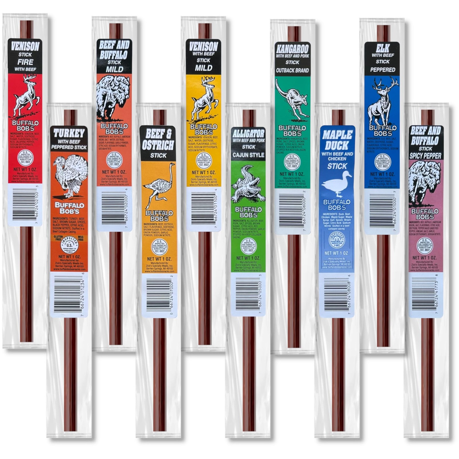 Game Jerky Sticks 10 Piece Variety Pack – Alligator, Elk, Buffalo, Venison
