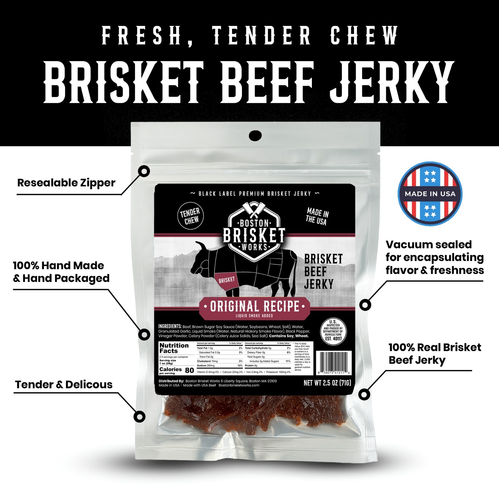 BEEF BRISKET JERKY – Original Flavor – USA Beef – Fast Shipping