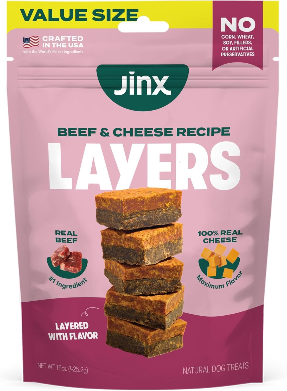 Jinx Beef & Cheese Layers Jerky Dog Treats – Crunchy, All Natural Dog Jerky Trea