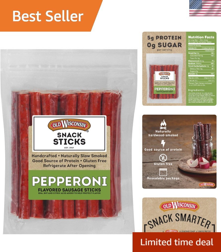 Pepperoni Sausage Snack Sticks: High Protein, Gluten-Free, 28oz Resealable Pack