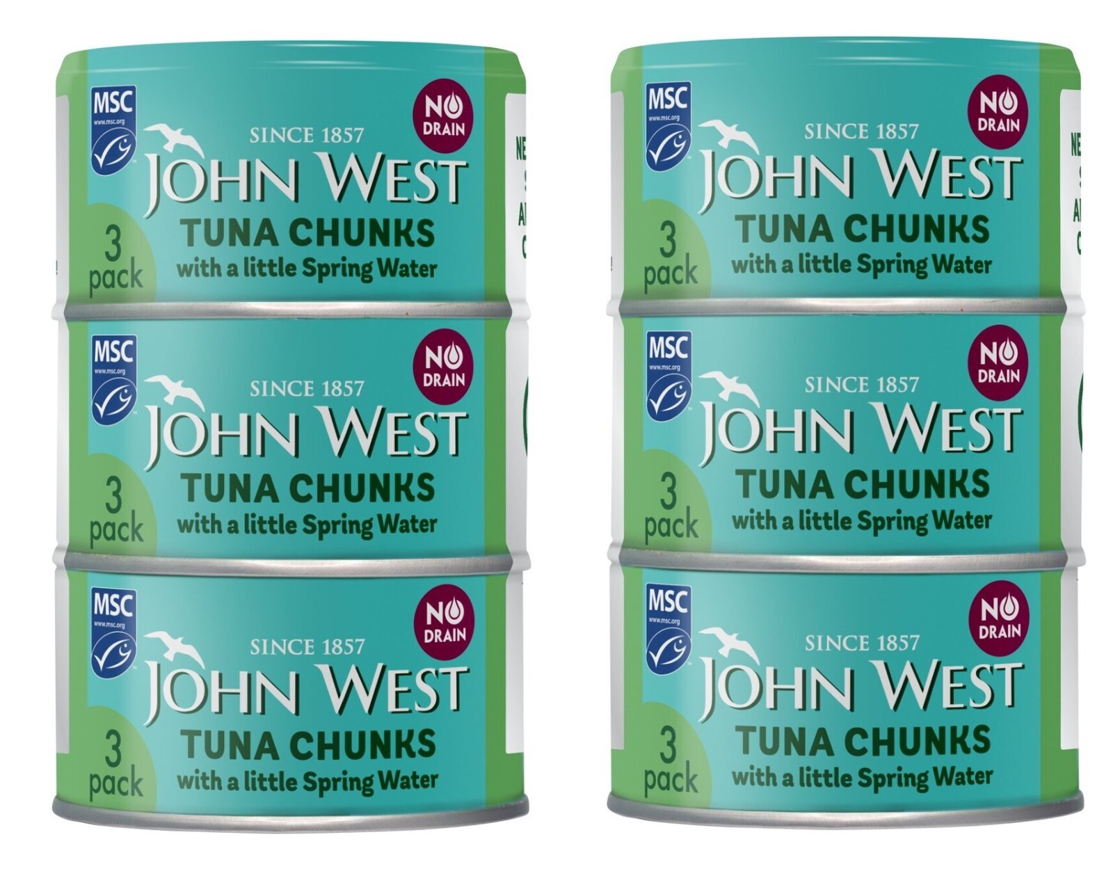 John West Tuna Chunks in Spring Water No Drain MSC 3 x 100g PACK OF 2