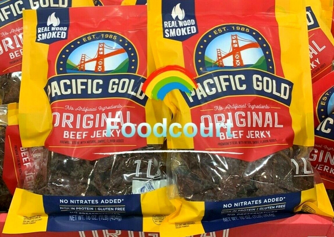 2 Packs Pacific Gold Natural Wood Smoked Original Beef Jerky 16 oz Each Pack