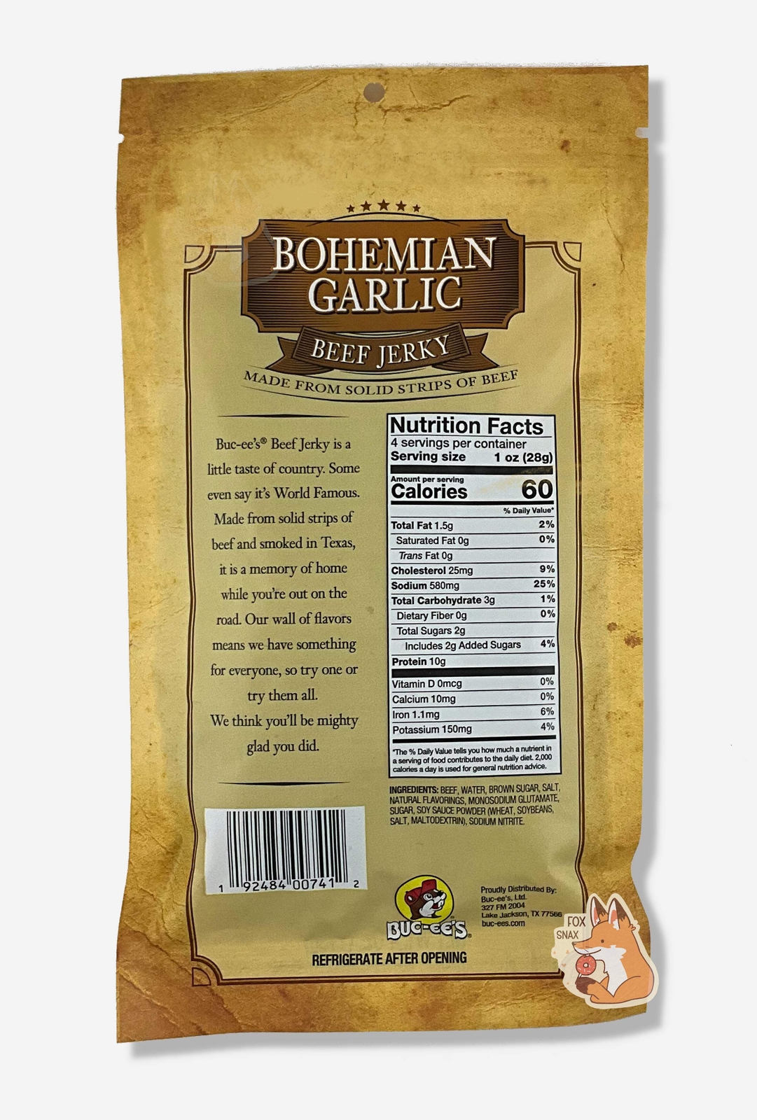 Buc-ee’s Bohemian Garlic Beef Jerky – Savory Snack, Beef Jerky, Bold Flavor