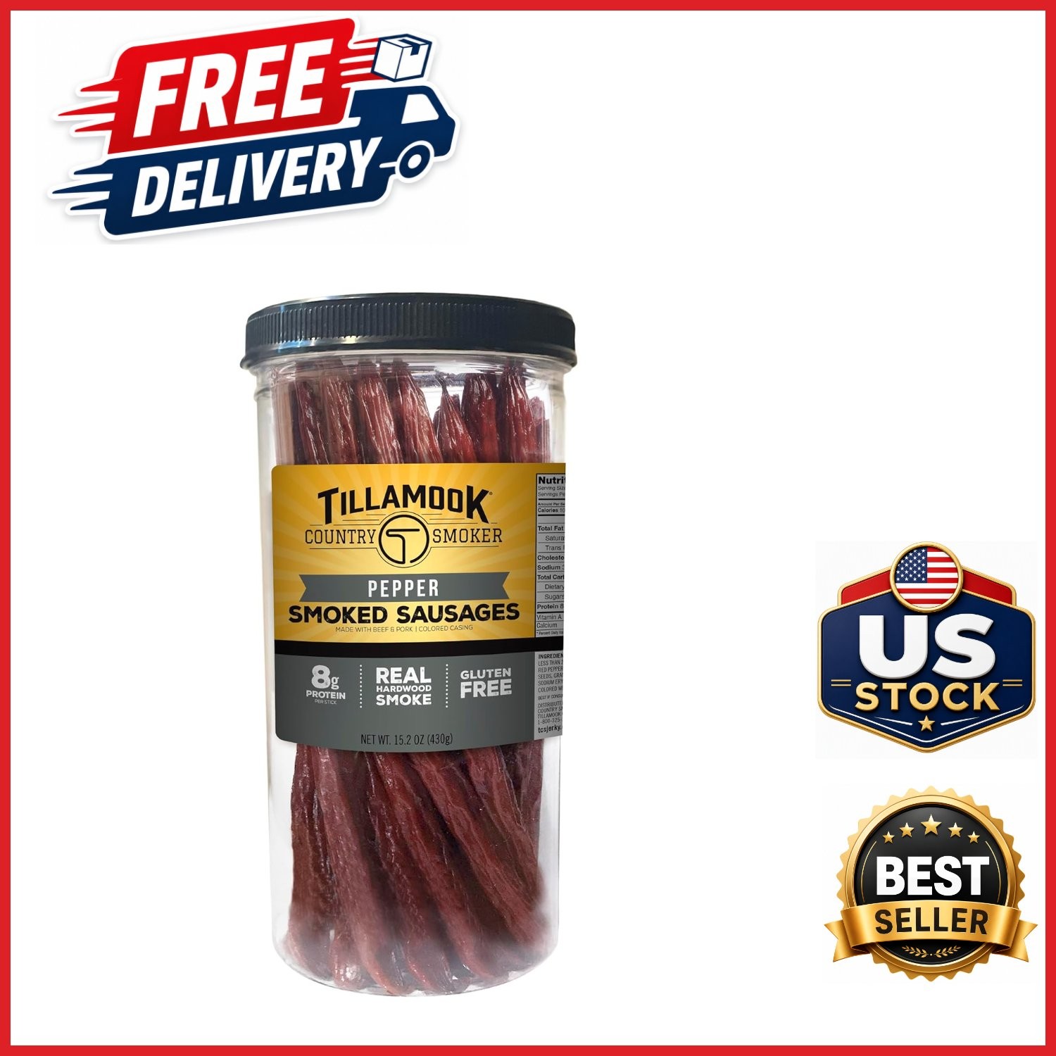 Real Hardwood Smoked Sausages Pepper Flavor 15.2 Ounce Portable Protein