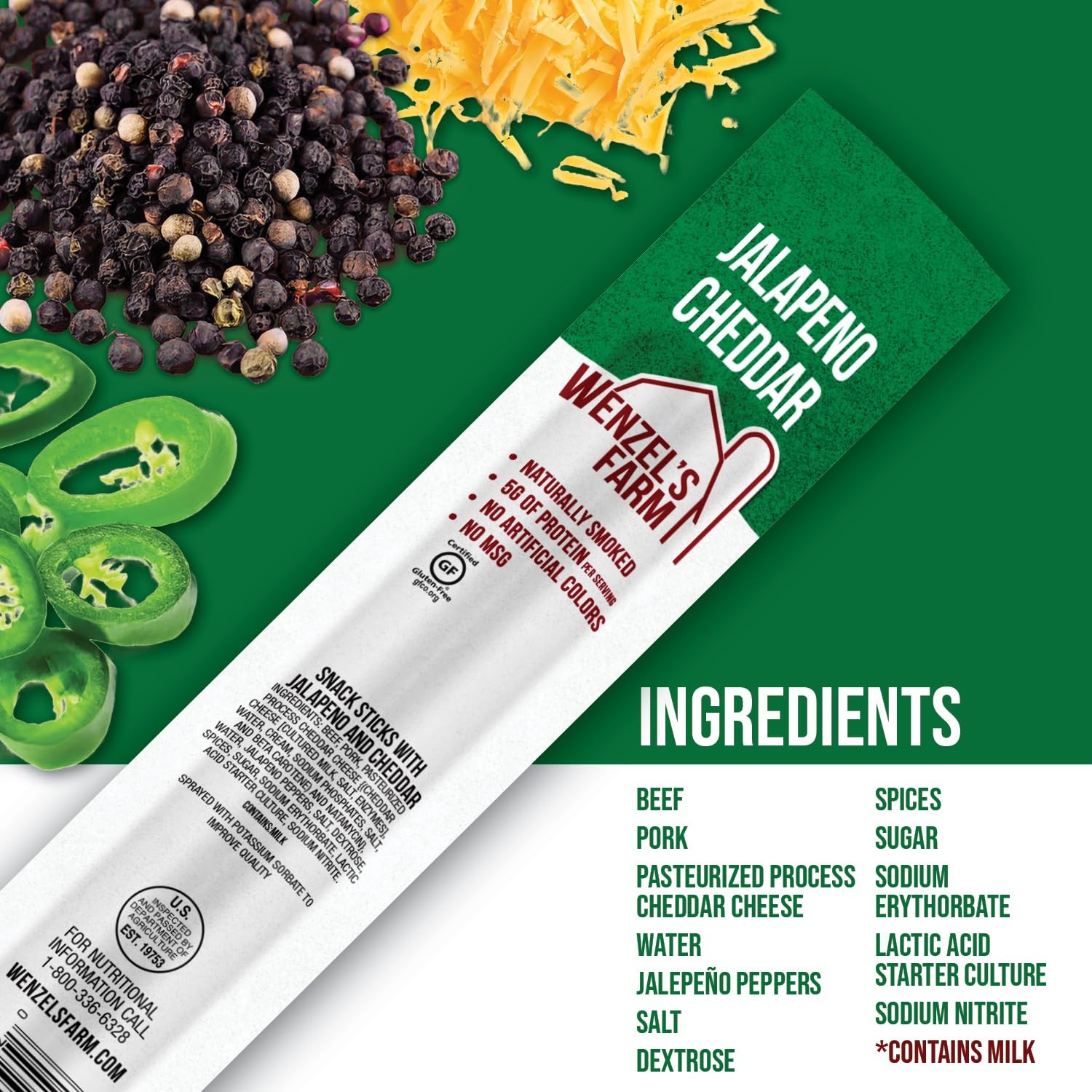 Wenzel’s Farm Jalapeno Cheddar Sticks │Snack Sticks │ Flavorful, Naturally Sm…
