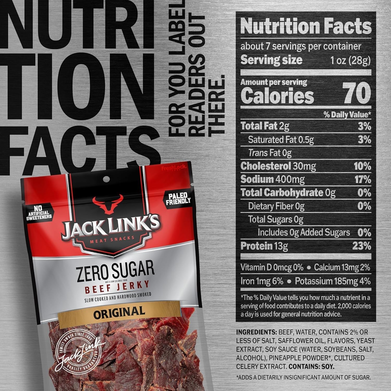 Jack Link’s Original Zero Sugar Beef Jerky – (2 Pack) 7.3 Ounce (Pack of 2)