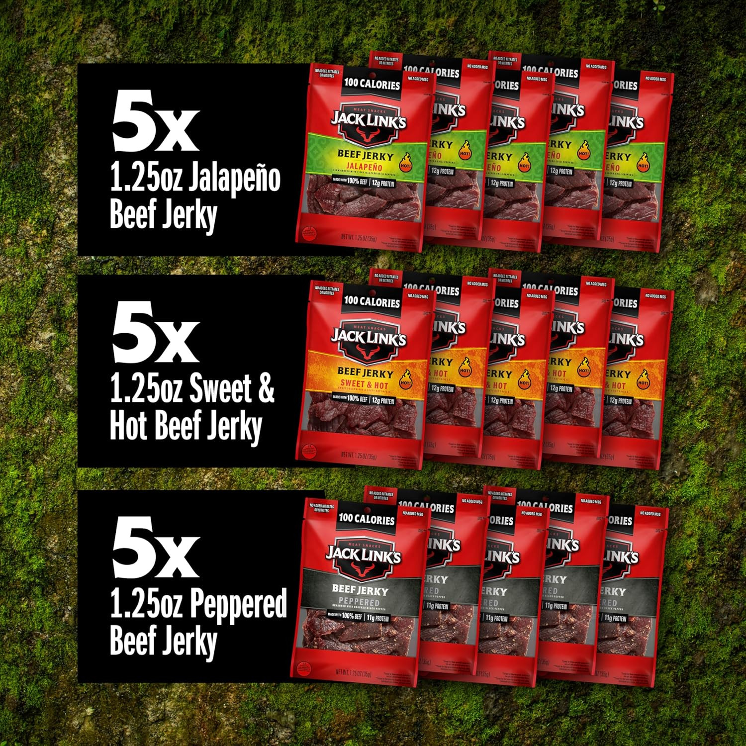 Beef Jerky Bold Variety Pack – Includes Sweet & Hot, Jalapeno and Peppered Jerky