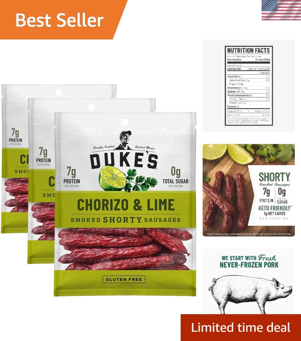 3 Pack Duke’s Chorizo & Lime Shorty Sausages – High Protein, Low Carb Snack