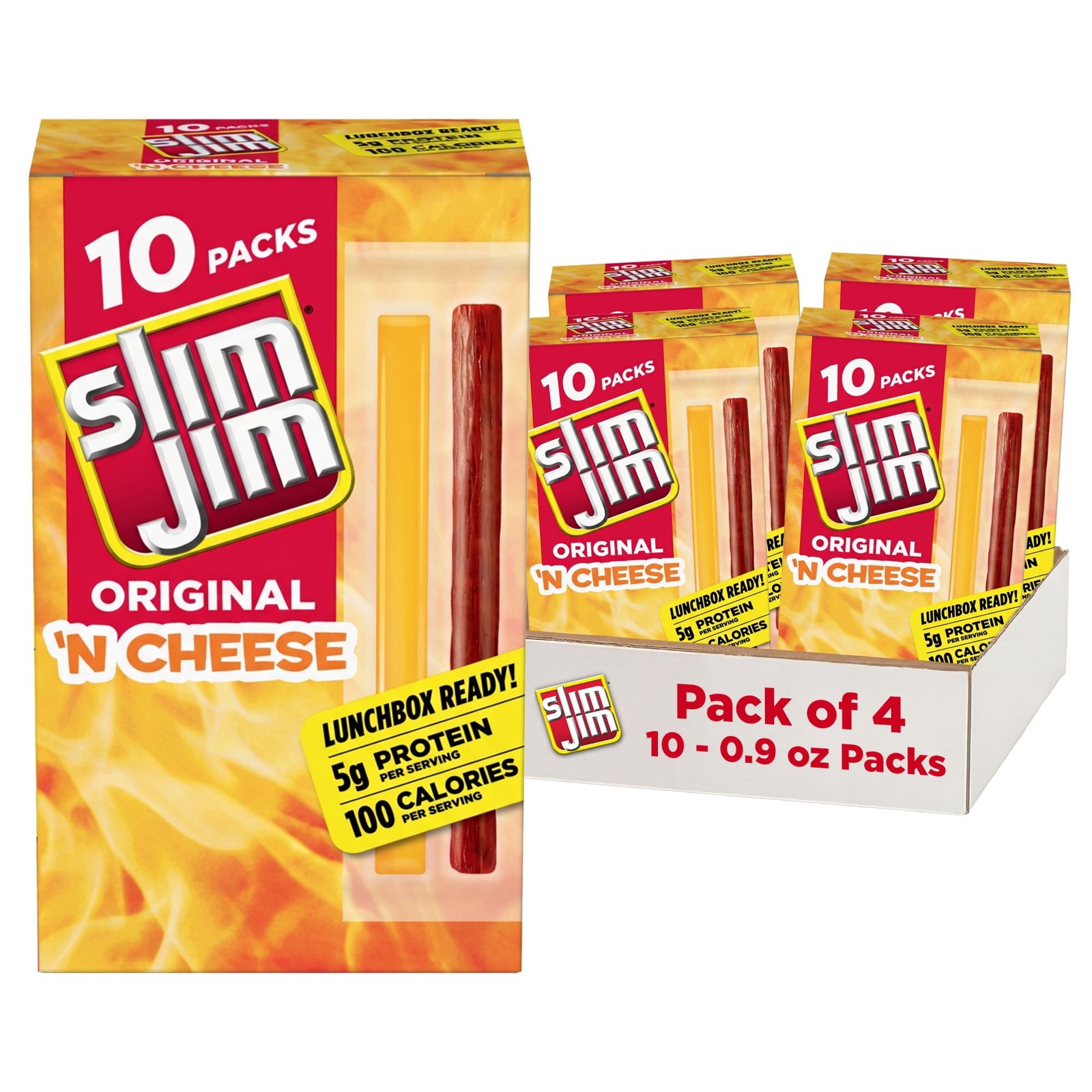 4-Pack 10ct Beef Cheese Smoked Sticks 0.9oz High Protein Portable Snacks