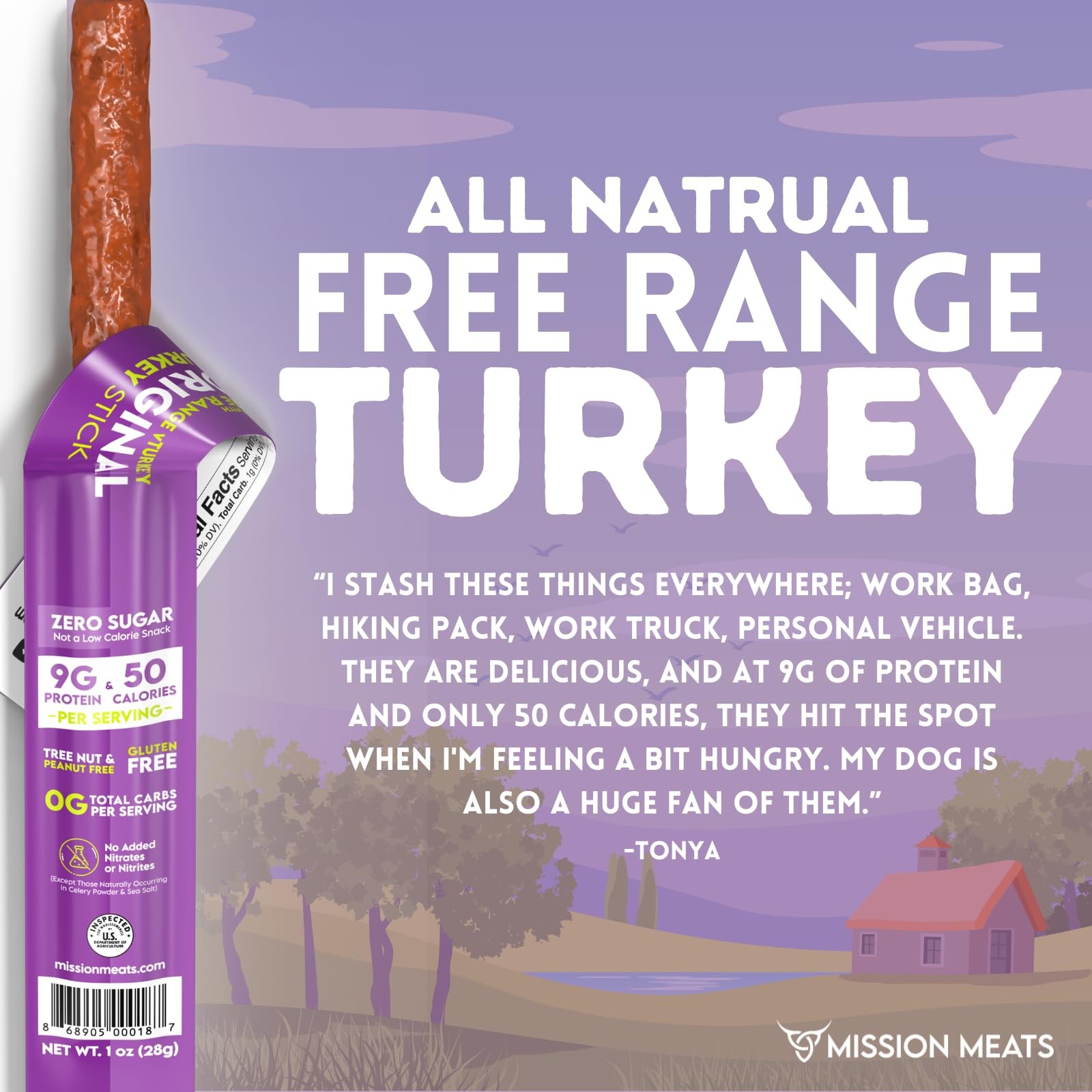 Mission Meats Turkey Sticks, 100% Free Range, Zero Sugar Jerky, 1oz (12ct)
