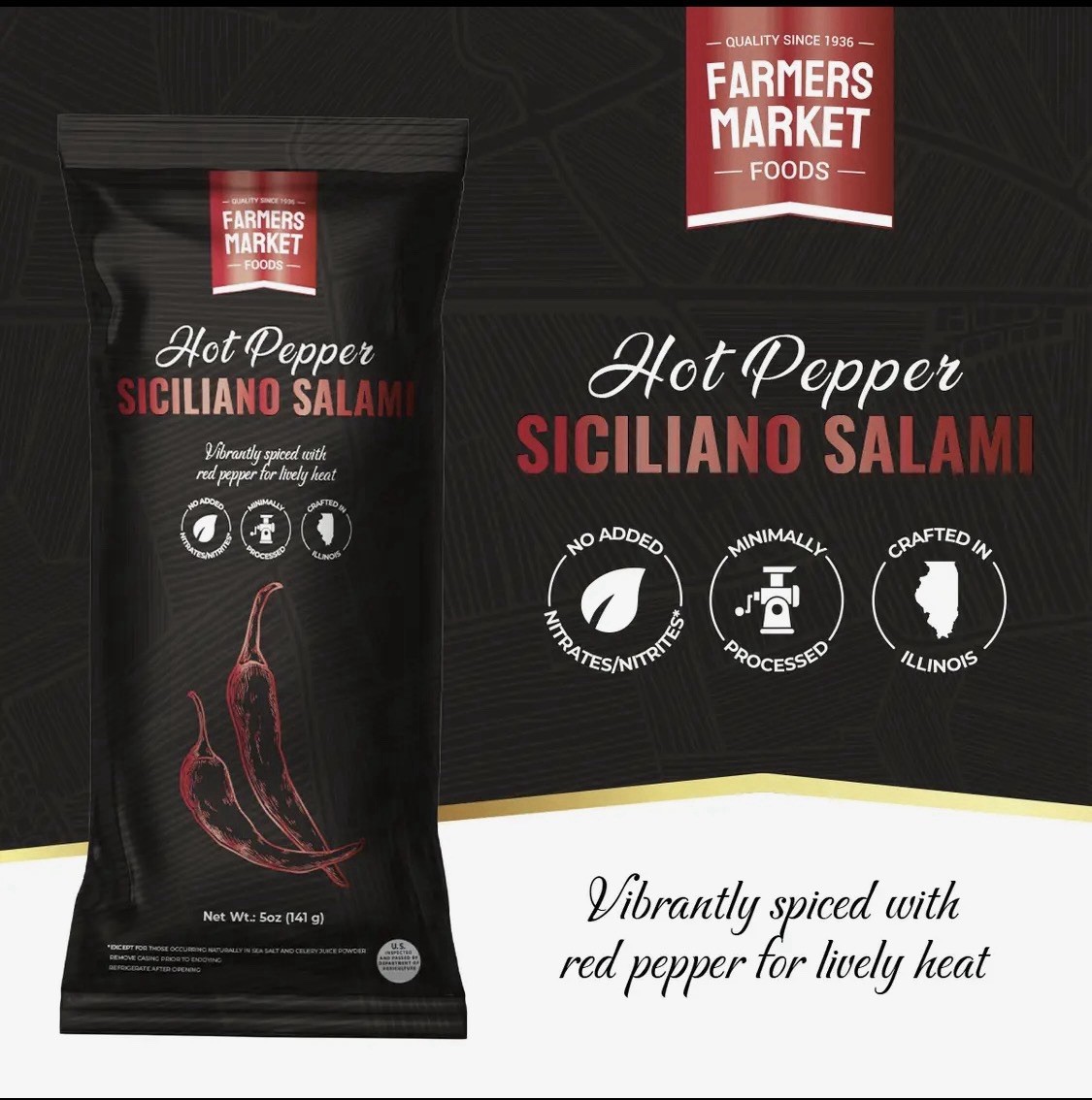 Farmers Market Foods Hot Pepper Siciliano Salami Hot & Spicy Minimally Processe…