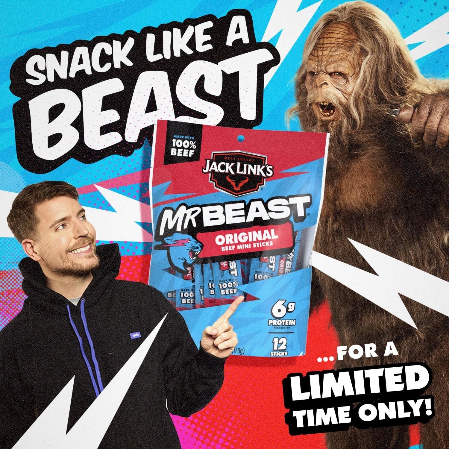 High Protein Mini Beef Sticks MrBeast 12 Pack Flavor