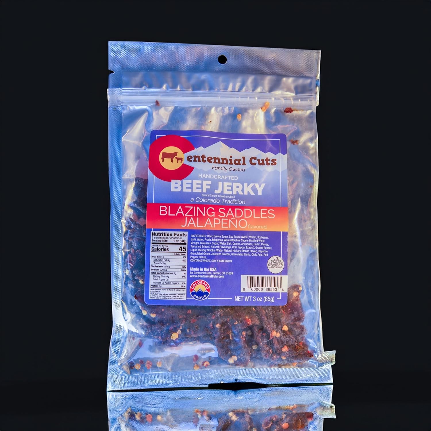 Centennial Cuts Beef Jerky Blazing Saddles Jalapeño High Protein One 3oz Bag