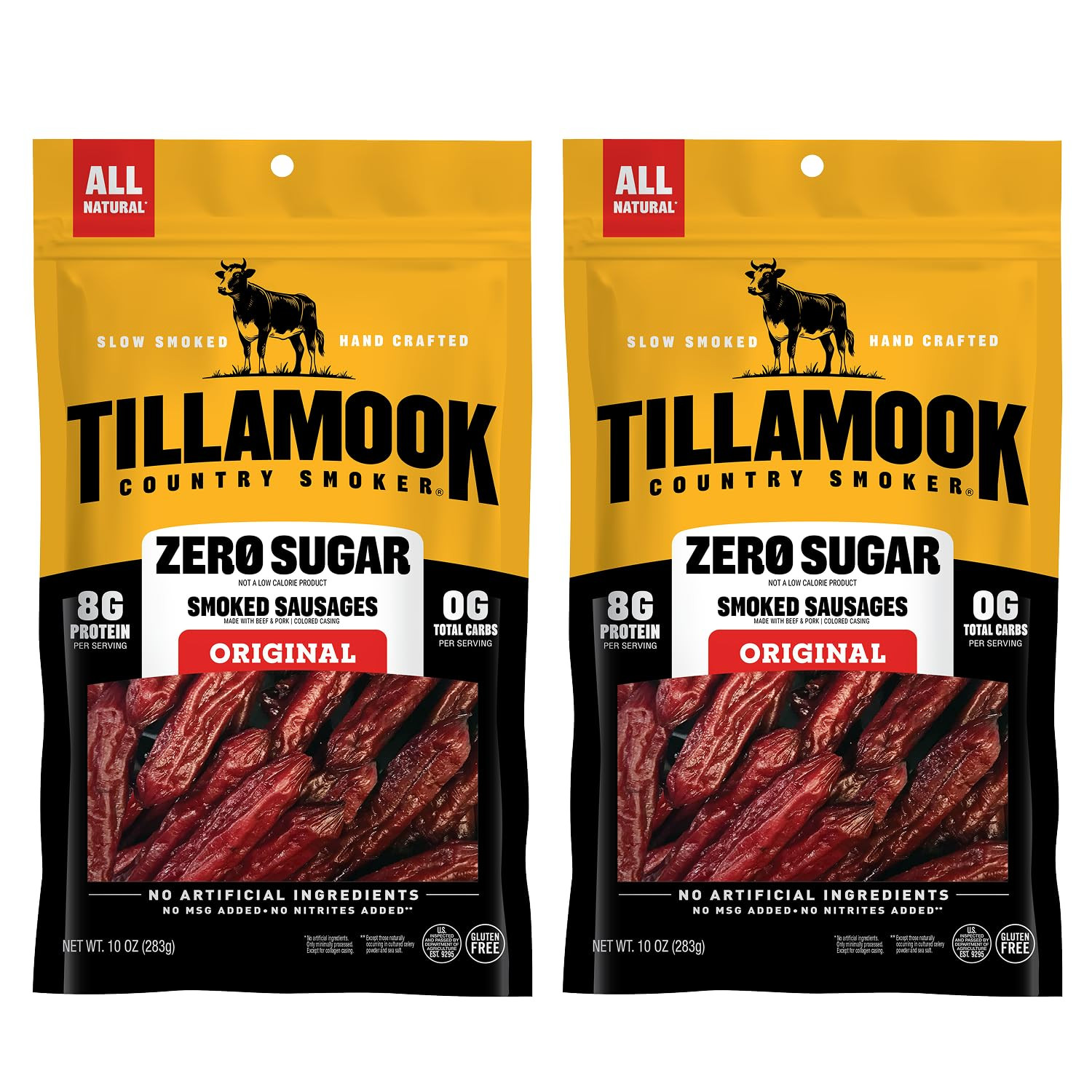 Tillamook Country Smoker Zero Sugar Original Keto Friendly Smoked Sausages, 10 O