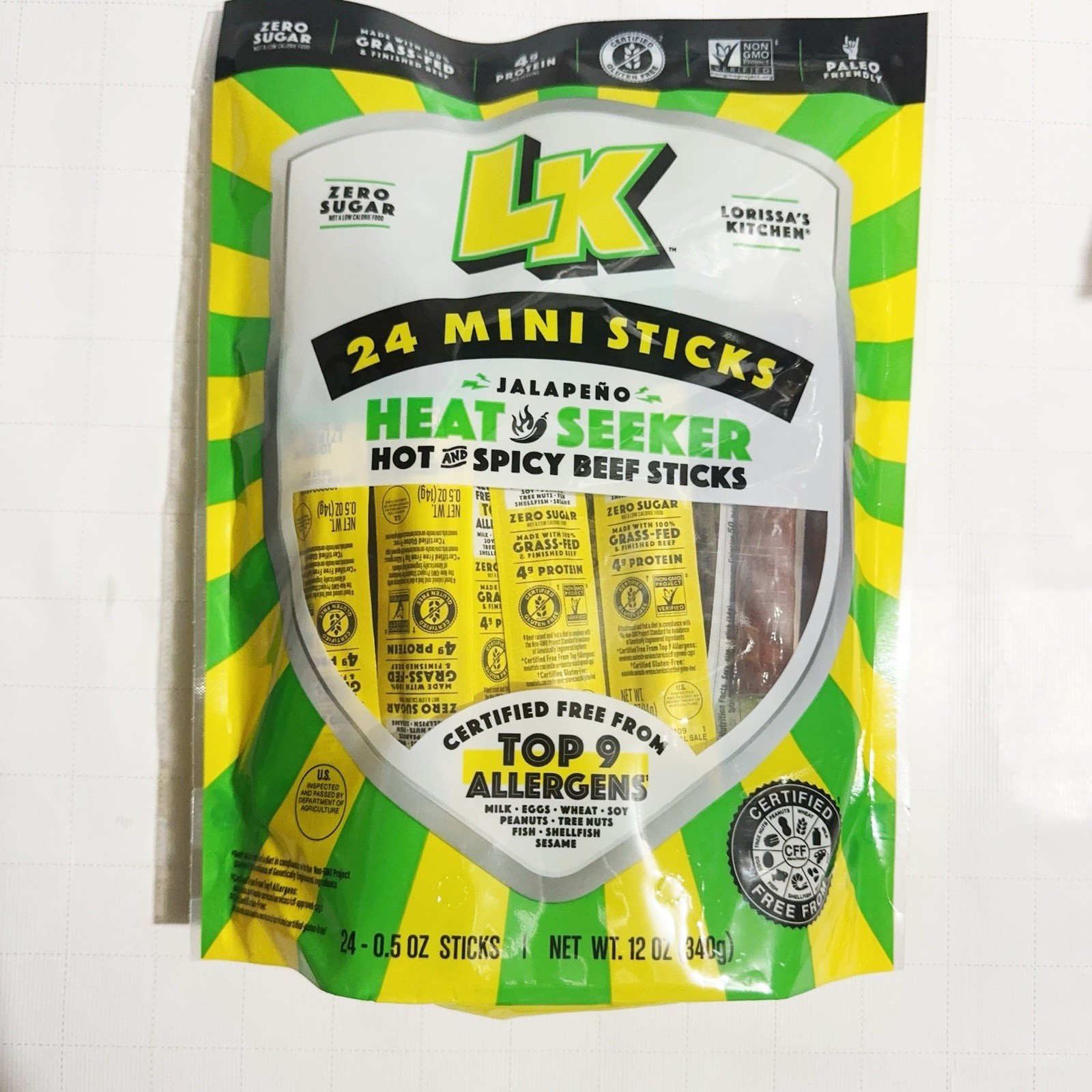 Lorissa’s Kitchen Jalapeno Grass Fed Beef Sticks, 0.5 Ounce (Pack of 24)