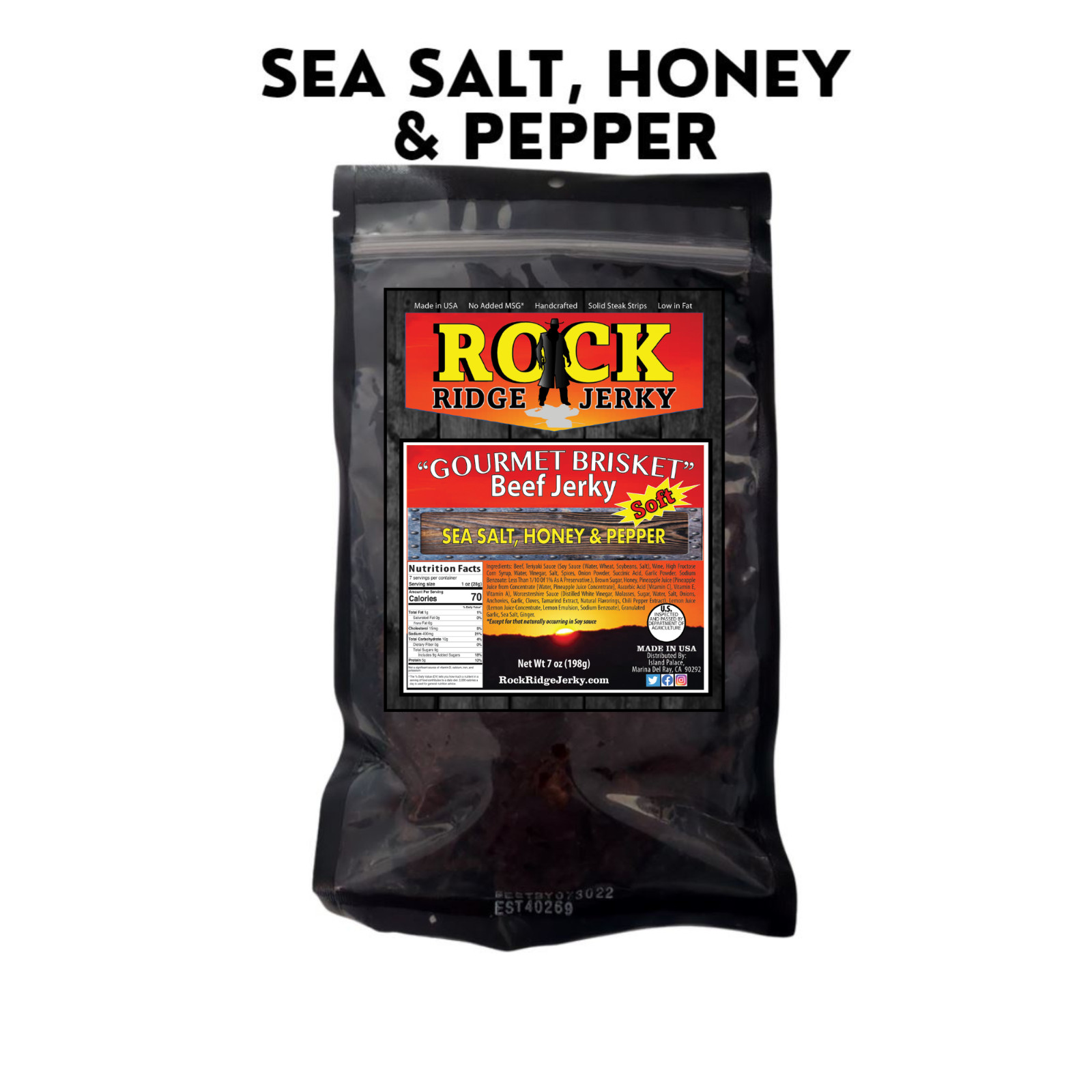 SEA SALT, HONEY and PEPPER Brisket beef jerky Big 7oz.bag FRESH smoked weekly