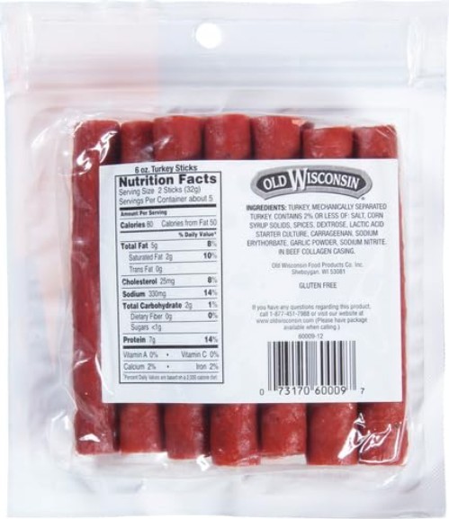 Gluten Free Turkey Sausage Snack Sticks – Perfect On-the-Go Protein Snack, 6 Oz