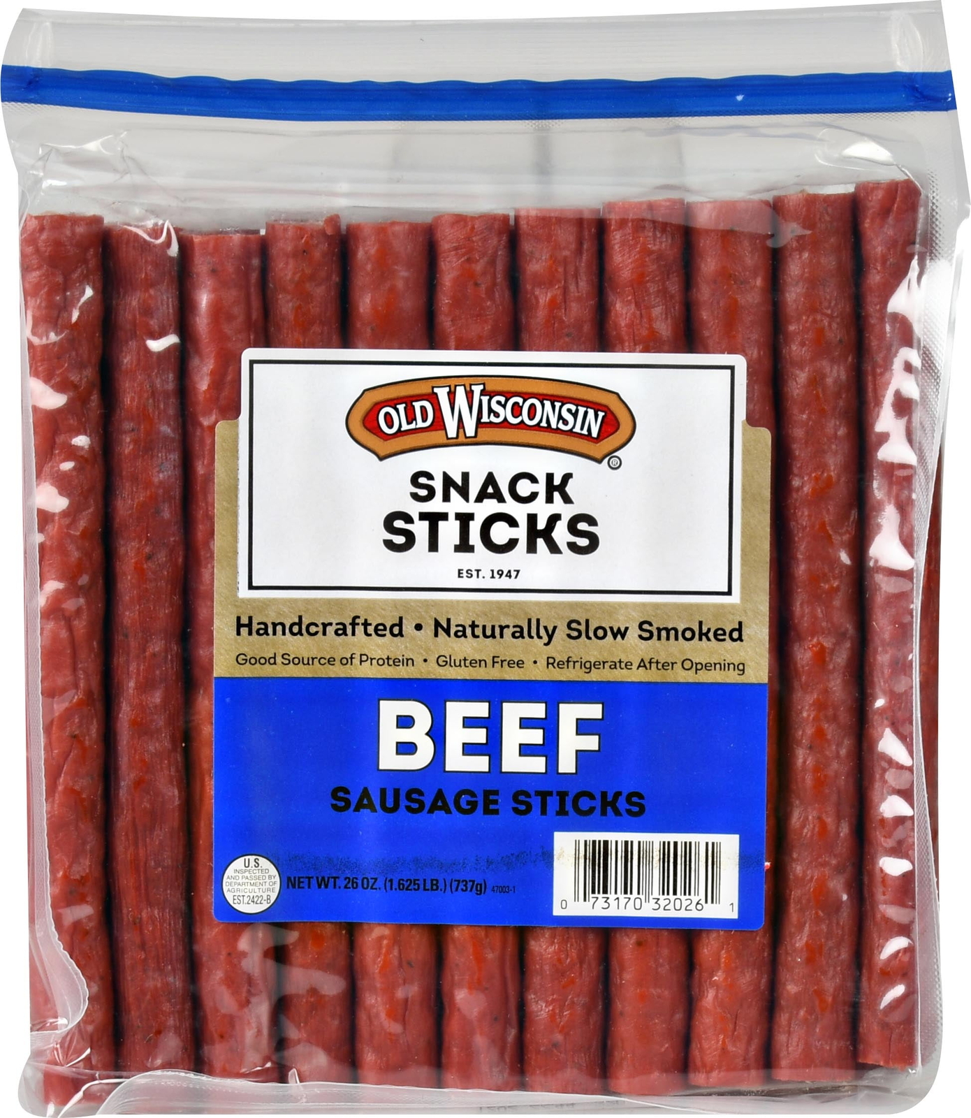 Gluten Free Beef Sausage Sticks 26 oz Resealable Bag