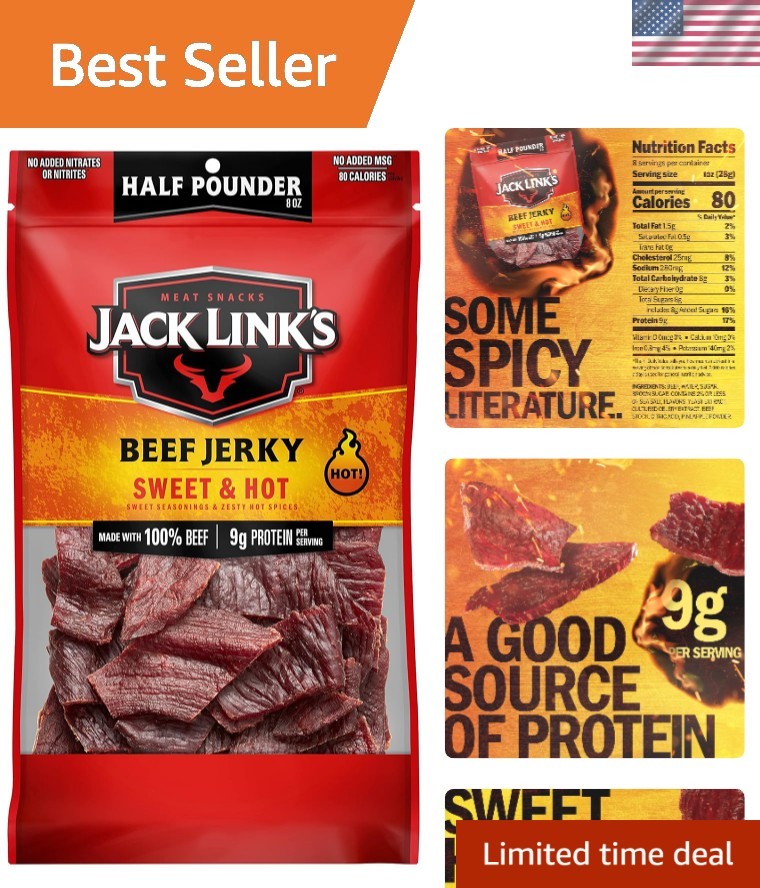 Beef Jerky Half Pounder – Sweet & Hot – 100% Real Beef – Ready to Eat Real Me…