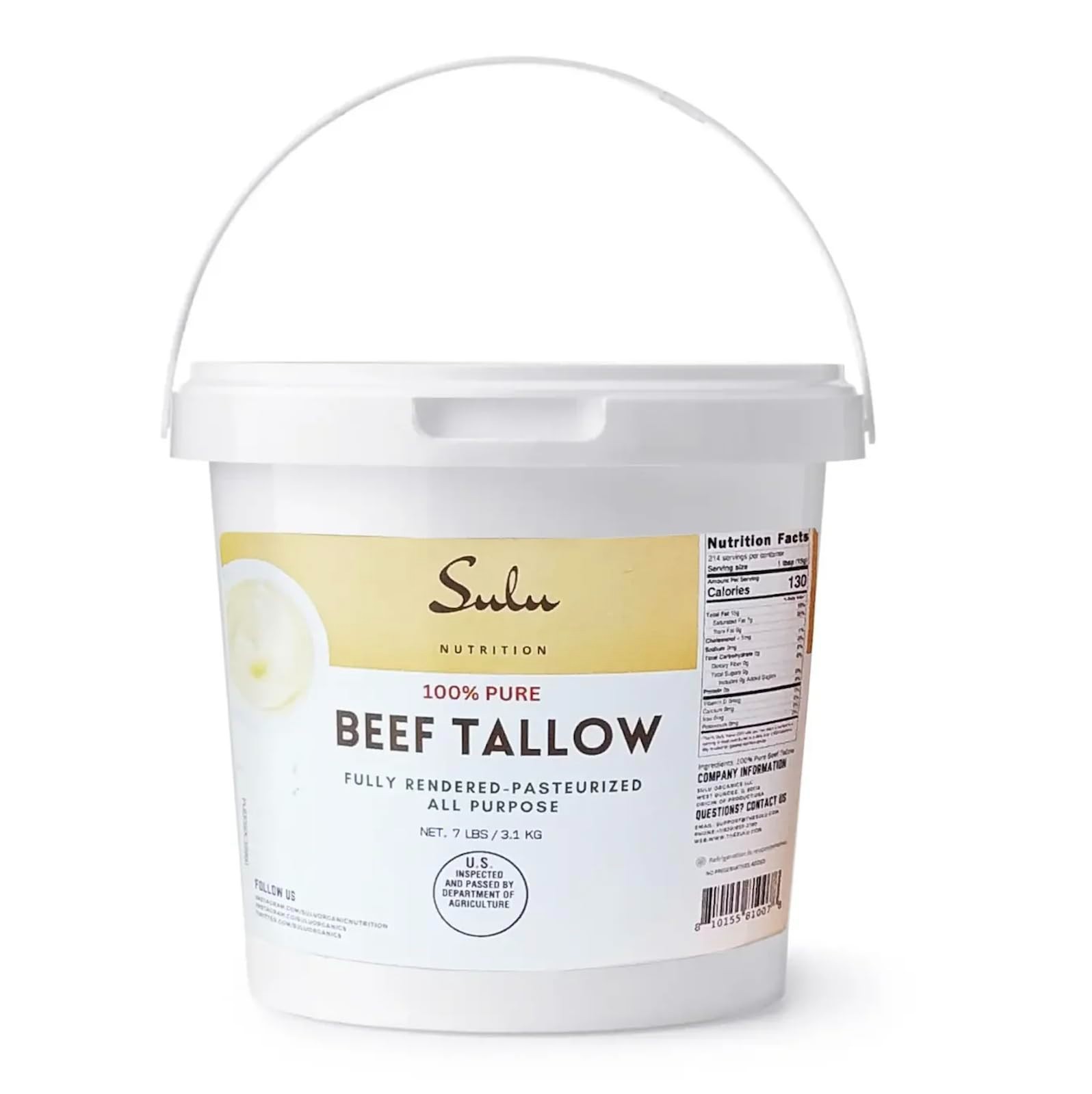 Pure Non-GMO Beef Tallow – 100% Food Grade, 7 lbs for Cooking & Baking