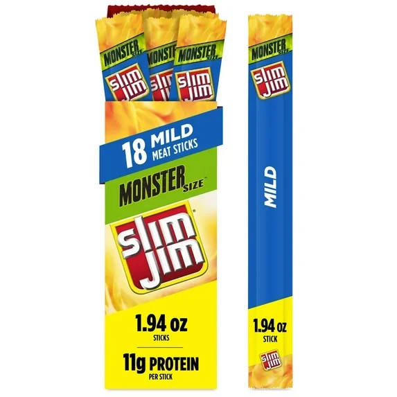 Monster Smoked Meat Sticks, Honey BBQ Flavor, High Protein, 1.94 oz.