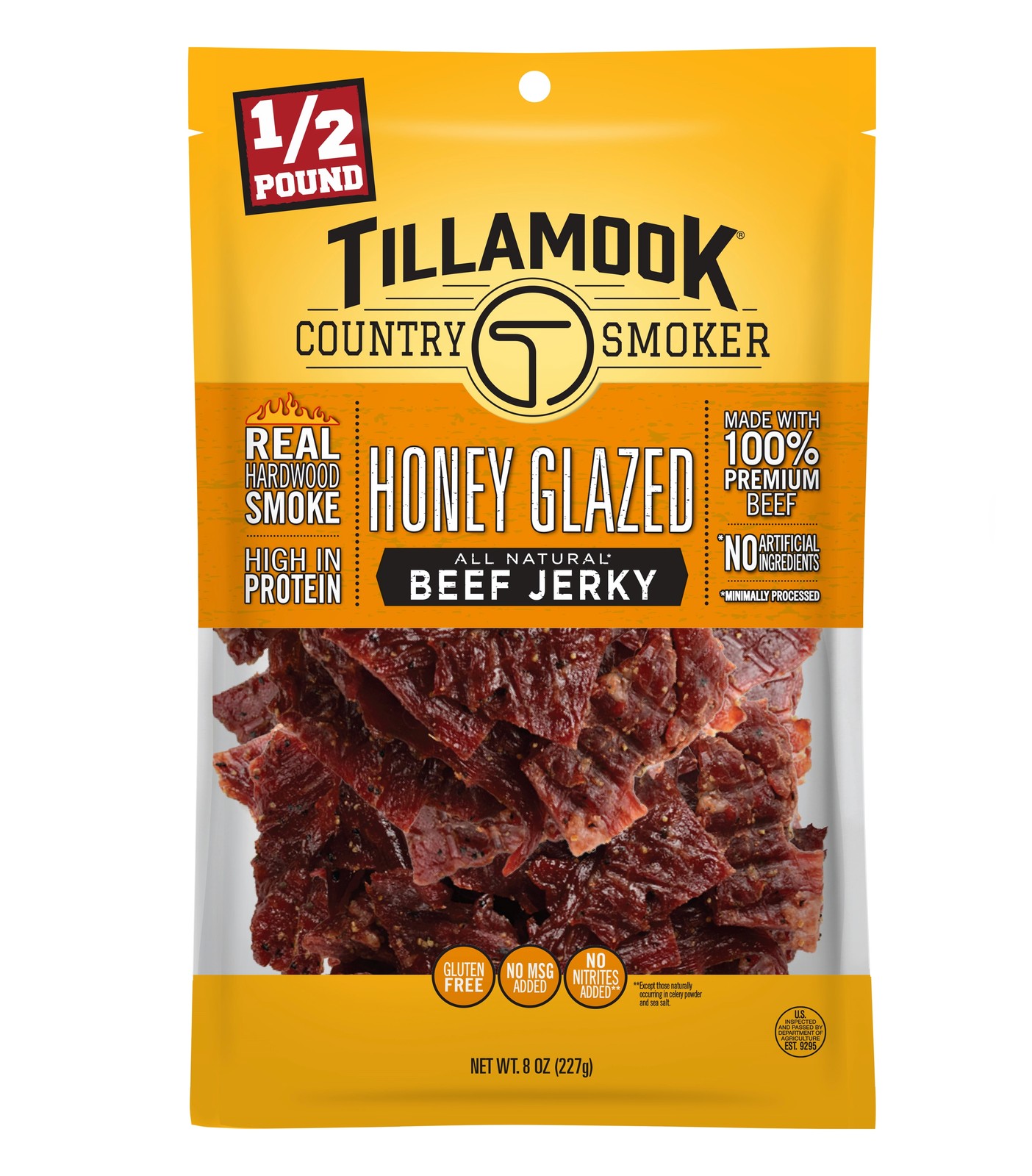 Tillamook Country Smoker, Real Hardwood Smoked Honey Glazed Beef Jerky, 8 oz Bag