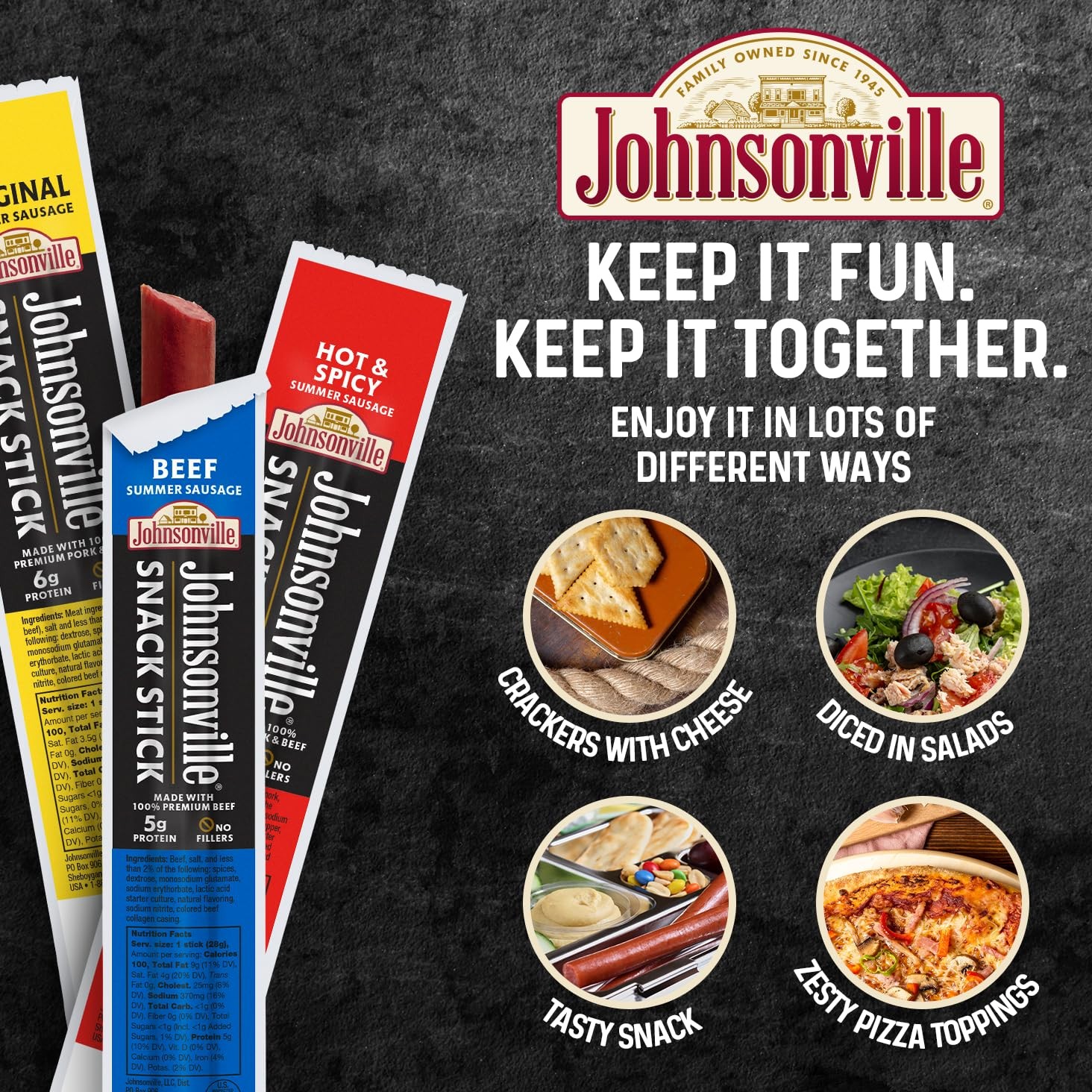 Summer Sausage Snack Sticks Beef 1 oz. 24-Pack Gluten Free Protein Jerky