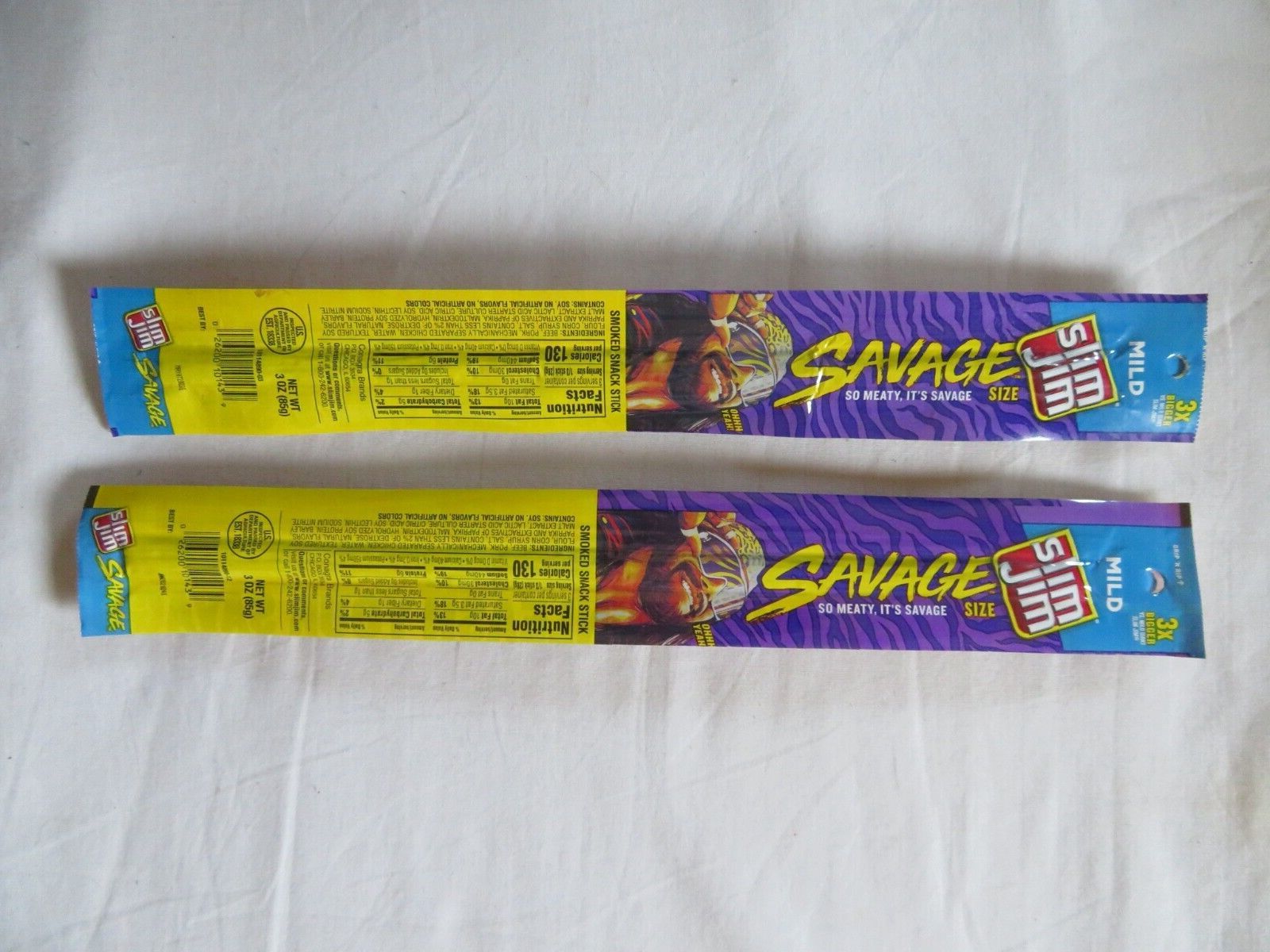(2) Slim Jim Mild Smoked Beef Snack Stick Savage Size 3 Oz Each