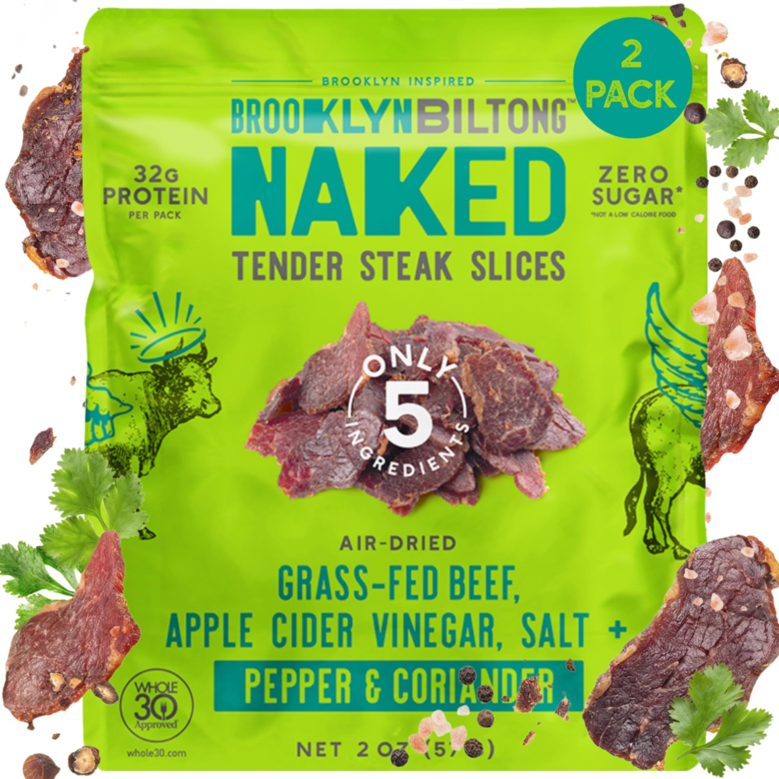 Brooklyn Biltong Tender Steak Slices Pepper & Coriander, 2 oz, Pack of 2 – Gr…