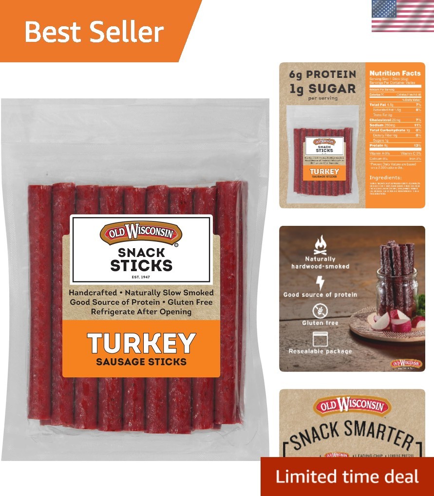 High-Protein Turkey Sausage Snack Sticks, Naturally Smoked, 16oz Resealable