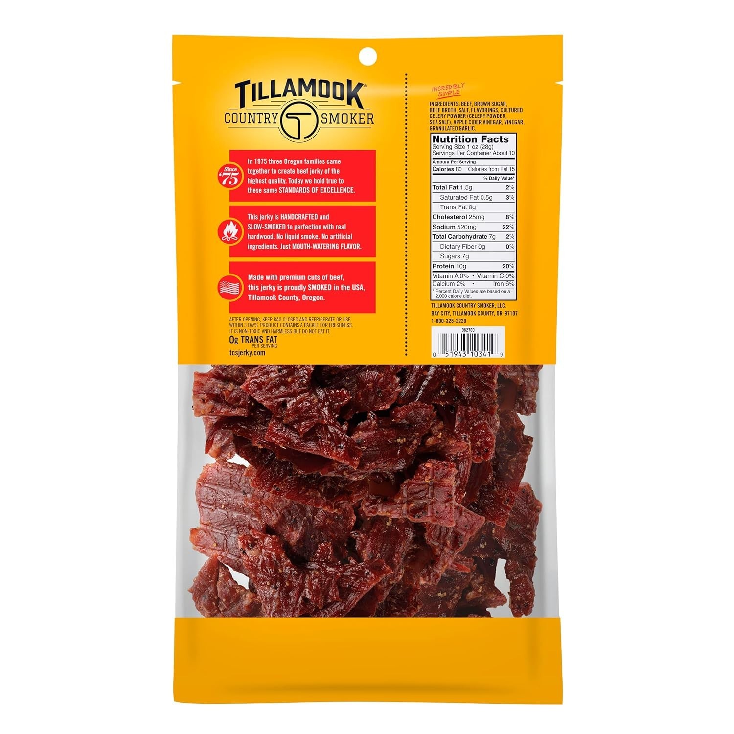 Tillamook Country Smoker Hardwood Smoked Beef Jerky 10 oz