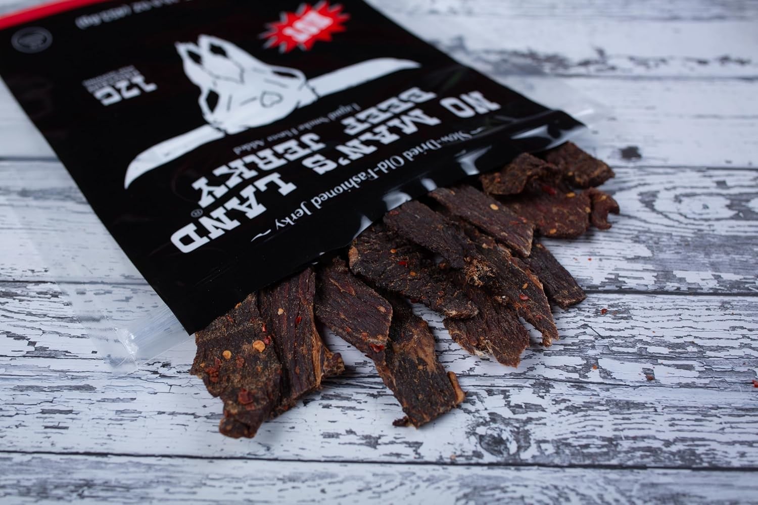 No Mans Land Premium Beef Jerky, 17g Protein, Smoked & Seasoned, HOT 16oz Bag