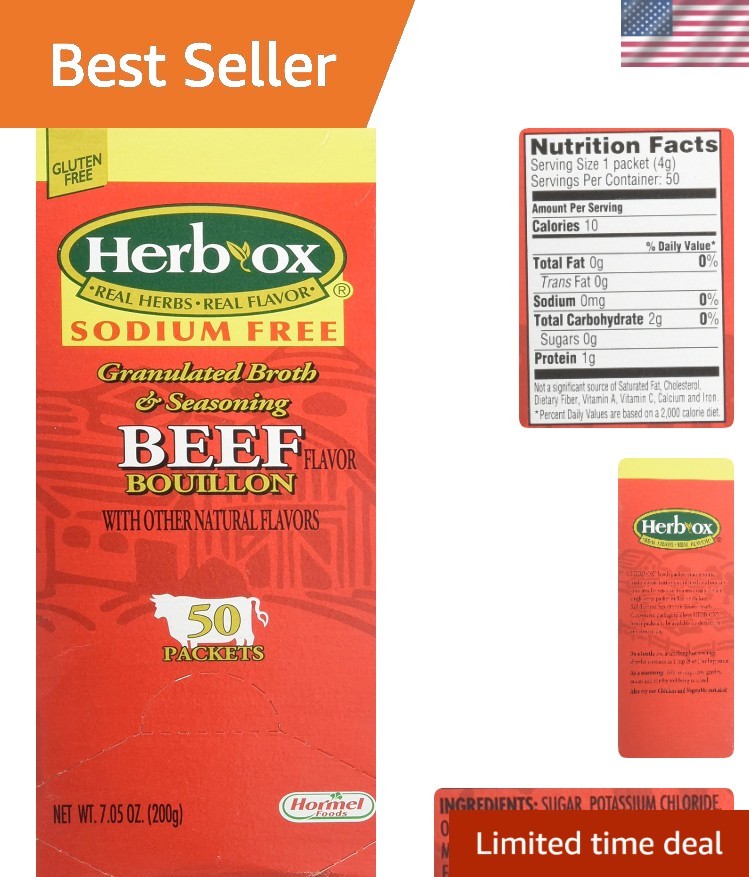 Versatile Herb Ox Sodium-Free Beef Bouillon – 50 Packets for Culinary Delights
