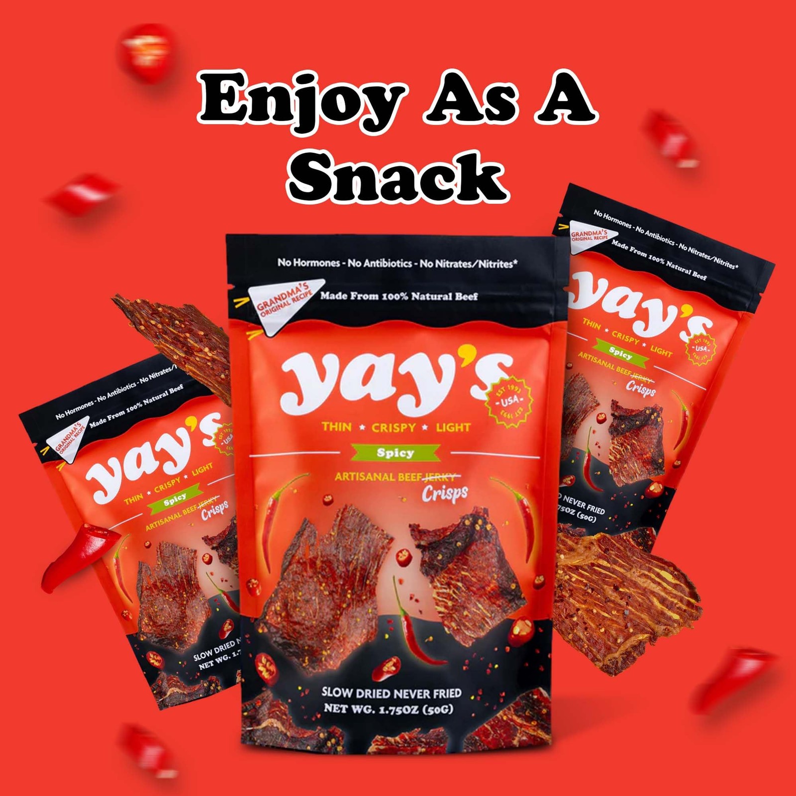 Yay’s Snacks Sweet and Spicy Beef Crisps | Crispy, Crunchy, High Protein Snac…