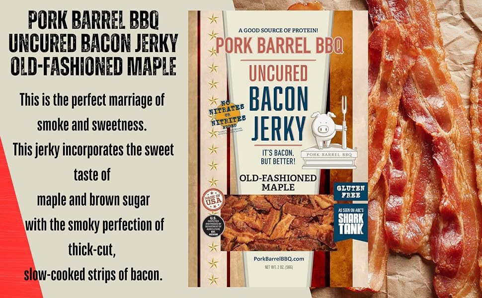 Old-Fashioned Maple Bacon Jerky – Uncured Snacks, Sweet Maple and Brown Sugar
