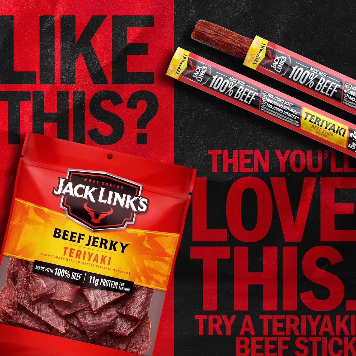 Jack Link’s Teriyaki Beef Jerky 2 Pack 9 oz Bag Ready to Eat Protein Snacks…