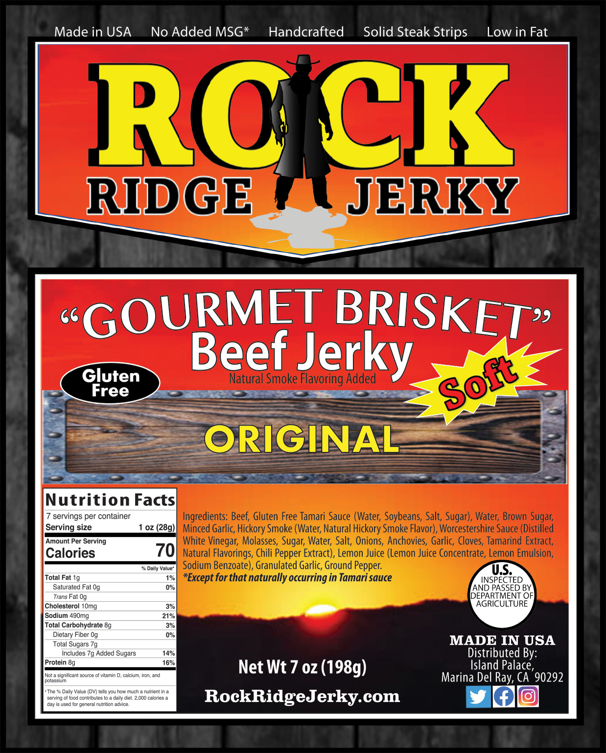 ORIGINAL Brisket beef jerky Big 7oz.bag FRESH smoked weekly
