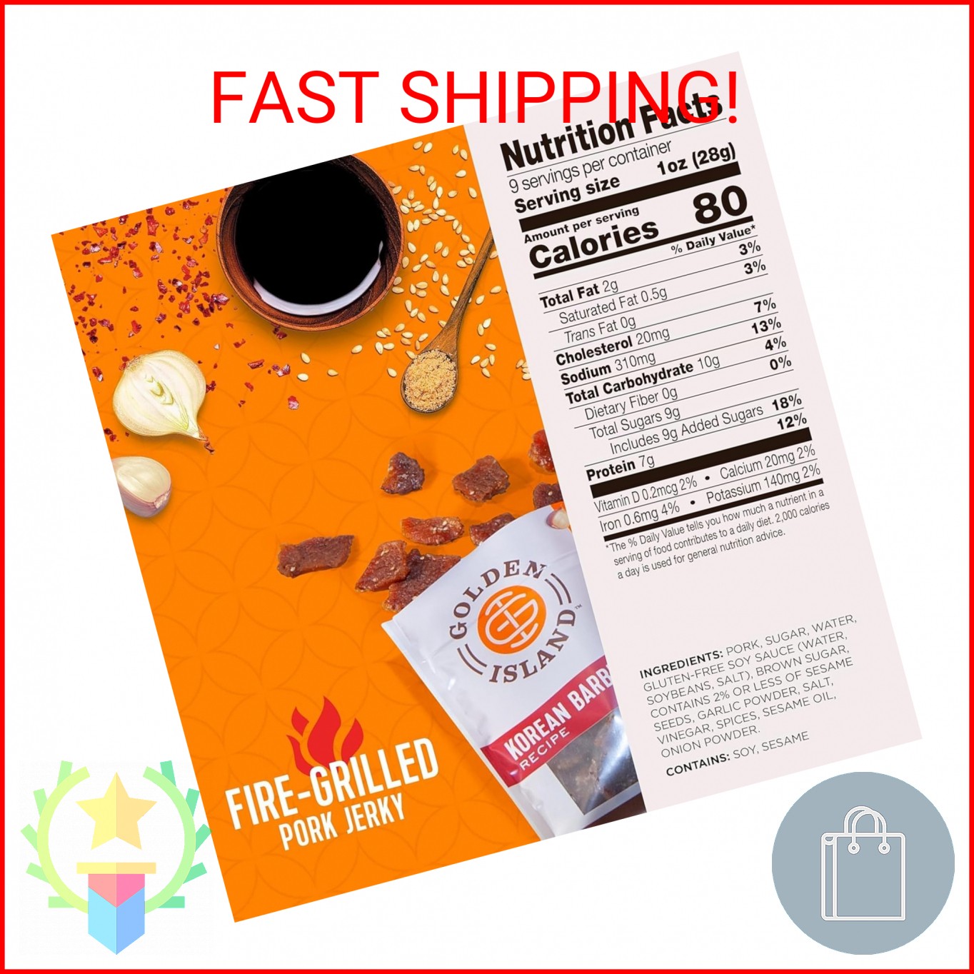 Golden Island Korean BBQ Pork Jerky – (2 Pack) 9 oz Resealable Bag – Fire-Grille