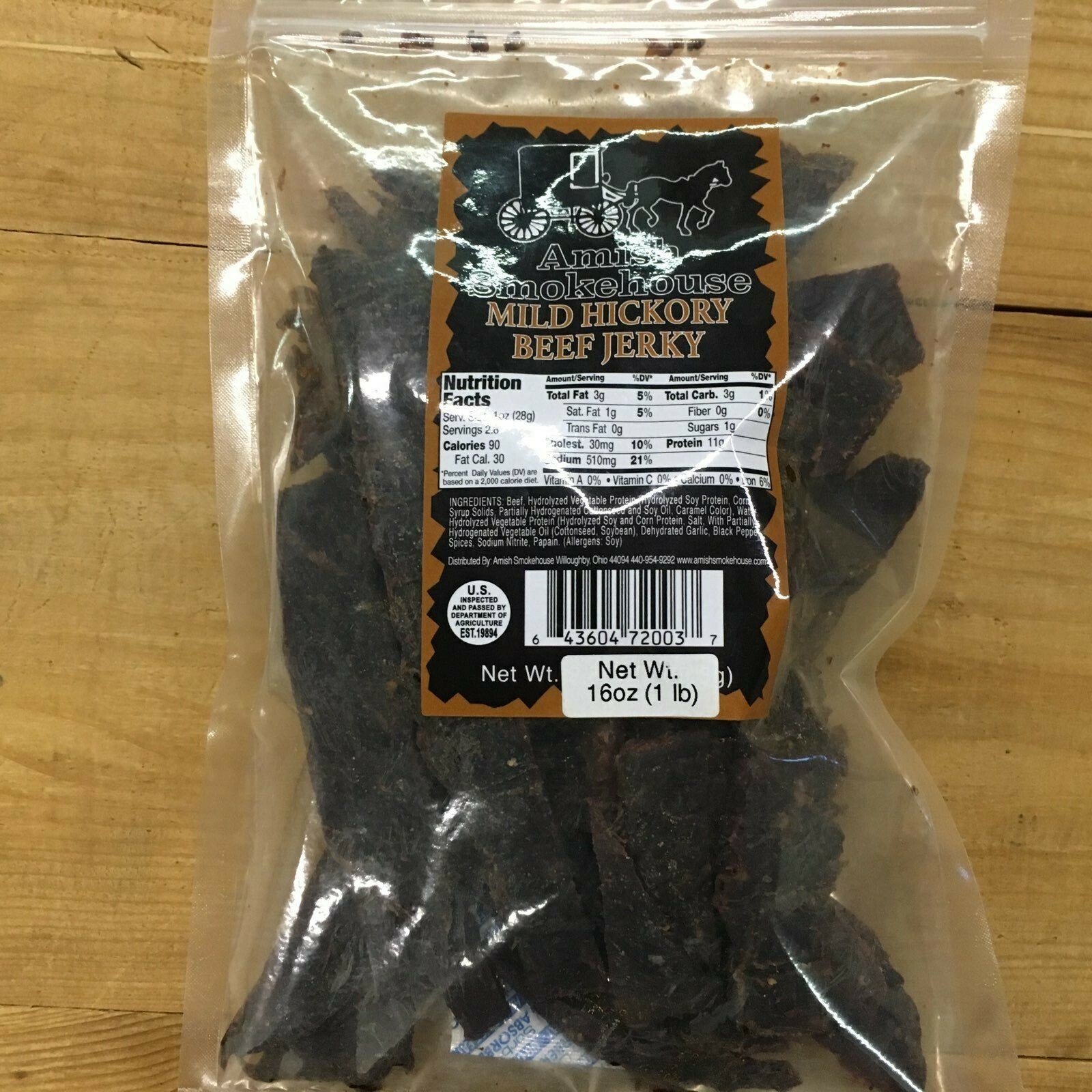 Amish Smokehouse Beef Jerky, 16oz Bulk Bag, Mild Hickory