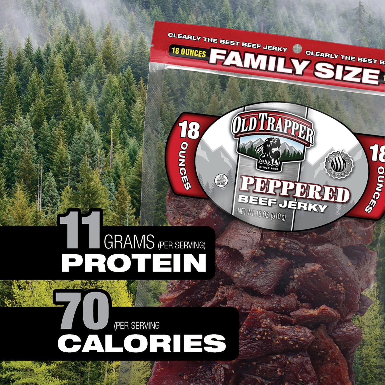 Old Trapper Peppered Beef Jerky 18 oz | Smoked Dried Meat Snack Bulk Pack.