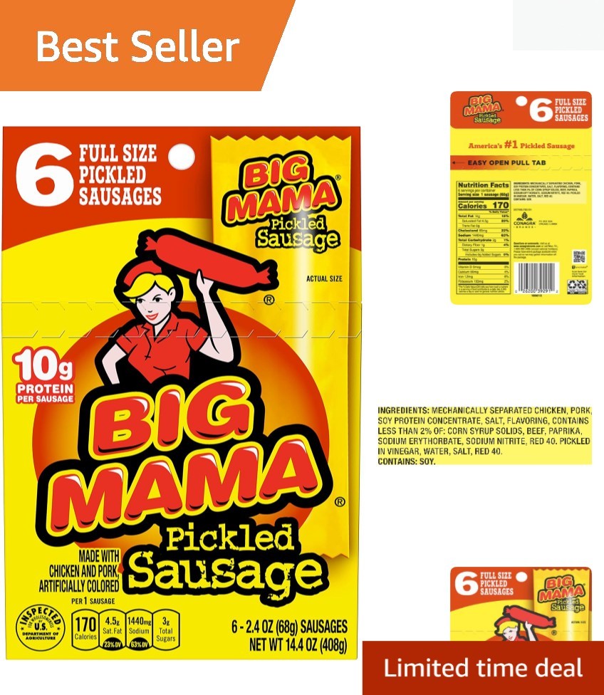 Big Mama Pickled Sausages 2.4oz 6 Pack – Low Carb Protein Snack Delight